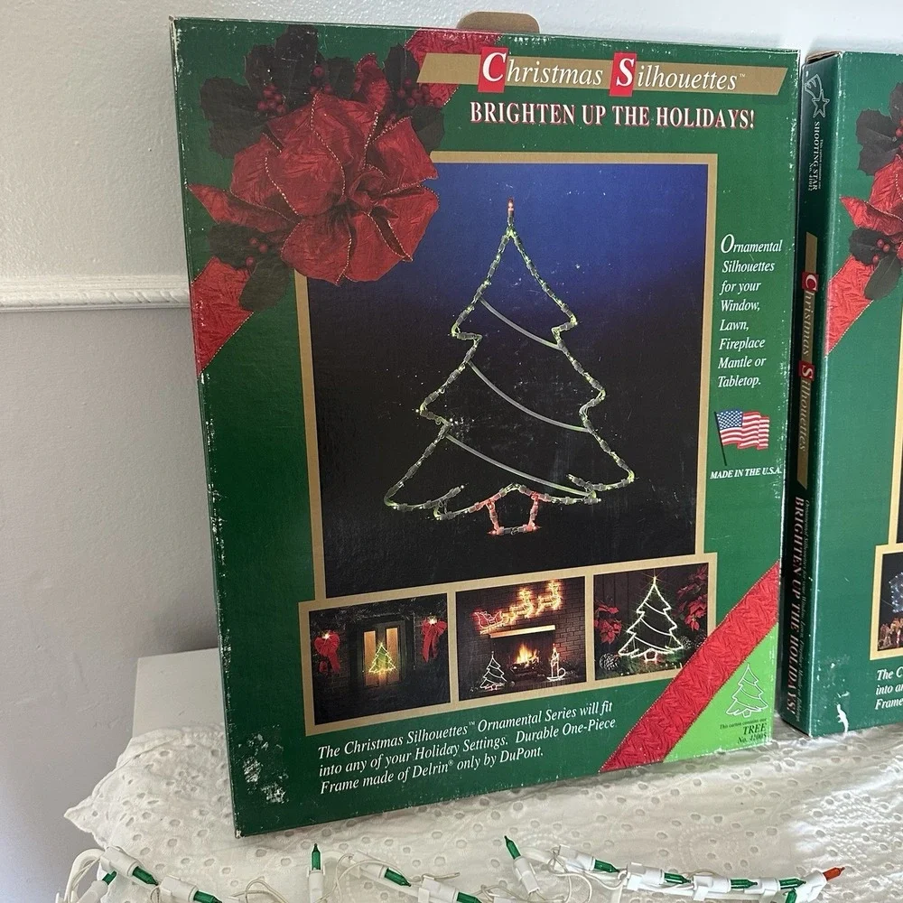 Lot /2 Christmas Silhouettes Light Up Tree &‎ Shooting Star Window Vintage 1995
